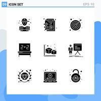 Group of 9 Solid Glyphs Signs and Symbols for modeling arrow money studies blackboard Editable Vector Design Elements