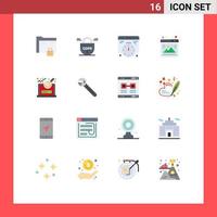 Group of 16 Flat Colors Signs and Symbols for file browser secure seo gallery Editable Pack of Creative Vector Design Elements
