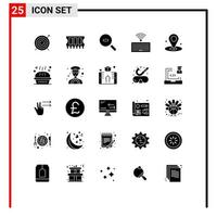 Mobile Interface Solid Glyph Set of 25 Pictograms of dinner place research navigation keys Editable Vector Design Elements