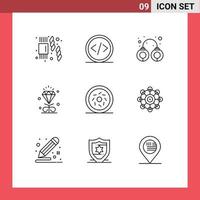 Pictogram Set of 9 Simple Outlines of food wedding criminal heart diamond Editable Vector Design Elements