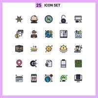 Universal Icon Symbols Group of 25 Modern Filled line Flat Colors of film reel animation banned padlock unlocked Editable Vector Design Elements