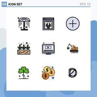 Set of 9 Modern UI Icons Symbols Signs for construction youtube circle screen computer Editable Vector Design Elements