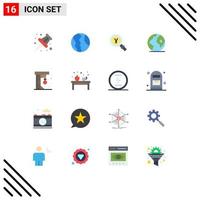 Group of 16 Flat Colors Signs and Symbols for world international yen globe find Editable Pack of Creative Vector Design Elements