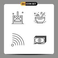 grupo de 4 signos y símbolos de colores planos de línea rellena para elementos de diseño vectorial editables de dólar caliente de tazón de rss empresarial vector