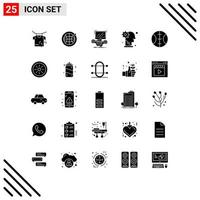 User Interface Pack of 25 Basic Solid Glyphs of sport personal internet mechanism gear Editable Vector Design Elements