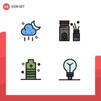 Pictogram Set of 4 Simple Filledline Flat Colors of cloud energy weather relax power Editable Vector Design Elements