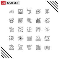 Set of 25 Commercial Lines pack for internet crime monitor light desk Editable Vector Design Elements