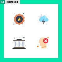 Set of 4 Commercial Flat Icons pack for badge pillars shopping moon brain Editable Vector Design Elements