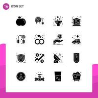 Pictogram Set of 16 Simple Solid Glyphs of world services love help love Editable Vector Design Elements