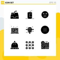 Set of 9 Commercial Solid Glyphs pack for kitchen data emoji computer analysis Editable Vector Design Elements