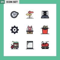 paquete de iconos de vector de stock de 9 signos y símbolos de línea para elementos de diseño de vector editables de técnica de engranaje de sala mecánica de carro