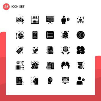 Set of 25 Commercial Solid Glyphs pack for hierarchical network human computer body access Editable Vector Design Elements