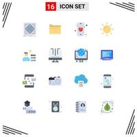 Group of 16 Modern Flat Colors Set for magnifier find job storage sun nature Editable Pack of Creative Vector Design Elements