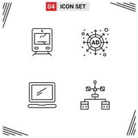 User Interface Pack of 4 Basic Filledline Flat Colors of train device travel strategy laptop Editable Vector Design Elements