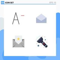 Group of 4 Modern Flat Icons Set for decrease flash mail greeting torch Editable Vector Design Elements