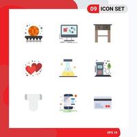 Set of 9 Modern UI Icons Symbols Signs for flask romantic install love table Editable Vector Design Elements