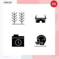 Pack of 4 Modern Solid Glyphs Signs and Symbols for Web Print Media such as cereal history virtual eye safety Editable Vector Design Elements