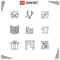 Set of 9 Vector Outlines on Grid for arrow information present data hardware Editable Vector Design Elements