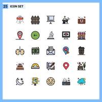 25 User Interface Filled line Flat Color Pack of modern Signs and Symbols of case first aid wood wheel one wheel Editable Vector Design Elements