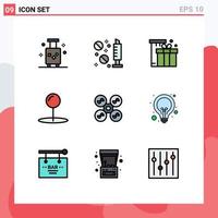 Universal Icon Symbols Group of 9 Modern Filledline Flat Colors of drone pin syringe coordinate eid Editable Vector Design Elements