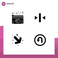 Editable Vector Line Pack of 4 Simple Solid Glyphs of film down movie back arrow Editable Vector Design Elements