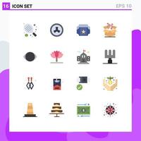 User Interface Pack of 16 Basic Flat Colors of vision face ticket eye goods Editable Pack of Creative Vector Design Elements