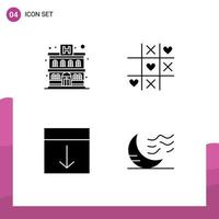 Group of 4 Solid Glyphs Signs and Symbols for apartment interface game valentine page Editable Vector Design Elements