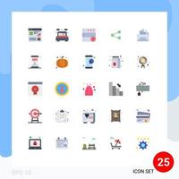 User Interface Pack of 25 Basic Flat Colors of mail sharing bed social media Editable Vector Design Elements