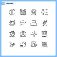 Set of 16 Vector Outlines on Grid for person employee film abilities offer Editable Vector Design Elements