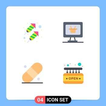 4 Universal Flat Icons Set for Web and Mobile Applications rocket board monitor medical shop Editable Vector Design Elements