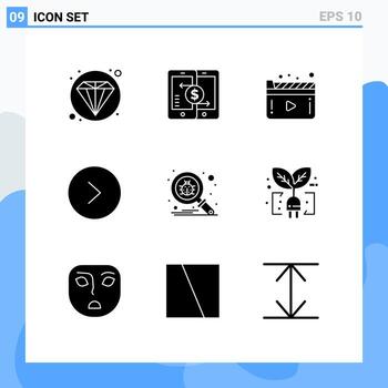 Pictogram Set of 9 Simple Solid Glyphs of search bug media right arrow Editable Vector Design Elements