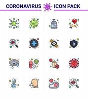 Corona virus disease 16 Flat Color Filled Line icon pack suck as pulses health infection care sanitizer viral coronavirus 2019nov disease Vector Design Elements