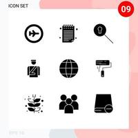 User Interface Pack of 9 Basic Solid Glyphs of paint internet secret globe service Editable Vector Design Elements