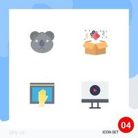 conjunto de 4 iconos planos vectoriales en cuadrícula para elementos de diseño vectorial editables de internet de caja de canguro de contenido animal vector