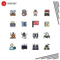 Pictogram Set of 16 Simple Flat Color Filled Lines of electric kiosk hand food cooking Editable Creative Vector Design Elements