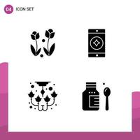 paquete de iconos de vector de stock de 4 signos y símbolos de línea para la lámpara de araña de flora rosa móvil decorar elementos de diseño de vector editables