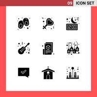 Modern Set of 9 Solid Glyphs and symbols such as blogger musical night music folk Editable Vector Design Elements