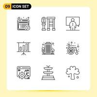 9 Universal Outlines Set for Web and Mobile Applications city presentation communication chart presentation Editable Vector Design Elements