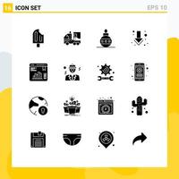 Set of 16 Commercial Solid Glyphs pack for chart down leaf arrow globe Editable Vector Design Elements