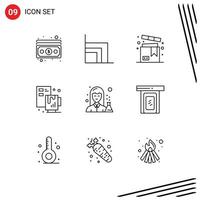 Set of 9 Vector Outlines on Grid for chemist coffee box process valentine Editable Vector Design Elements