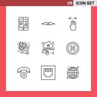 Set of 9 Modern UI Icons Symbols Signs for gift birthday male right finger Editable Vector Design Elements