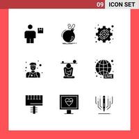 Group of 9 Solid Glyphs Signs and Symbols for waiter assistant ddos target set Editable Vector Design Elements