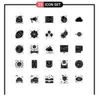 Modern Set of 25 Solid Glyphs Pictograph of cloud pie media market stream Editable Vector Design Elements