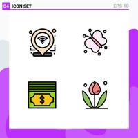 4 Universal Filledline Flat Colors Set for Web and Mobile Applications check in dollar connection spring flower Editable Vector Design Elements