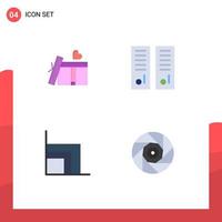 Modern Set of 4 Flat Icons Pictograph of giftbox chart gym locker school finance Editable Vector Design Elements