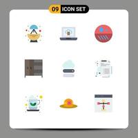 Modern Set of 9 Flat Colors Pictograph of certificate data dry cloud wardrobe Editable Vector Design Elements