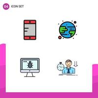 Modern Set of 4 Filledline Flat Colors and symbols such as mobile security eclipse monitor fail Editable Vector Design Elements
