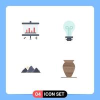 Pack of 4 Modern Flat Icons Signs and Symbols for Web Print Media such as bar nature bulb light sun Editable Vector Design Elements