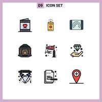 Mobile Interface Filledline Flat Color Set of 9 Pictograms of air lock interaction internet bank Editable Vector Design Elements