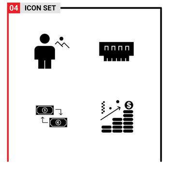 conjunto de glifos sólidos de interfaz móvil de 4 pictogramas de dispositivos humanos de memoria de avatar elementos de diseño de vectores editables de negocios